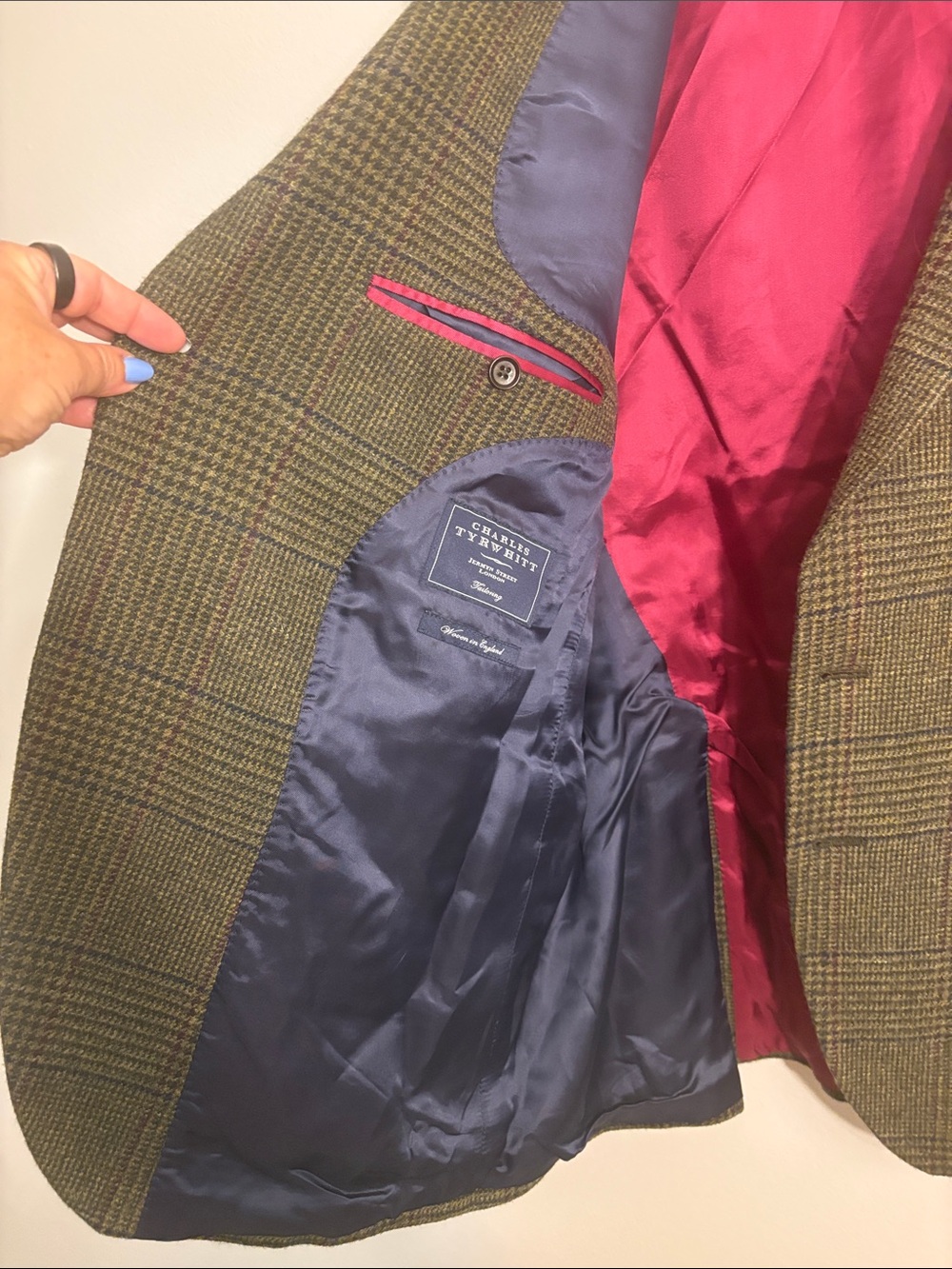 Charles Tyrwhitt Brown Glen Plaid Sport Coat with Pink Lining - Picture 4 of 13
